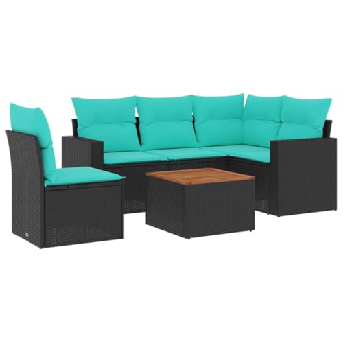 vidaXL 6-teiliges Loungeset mit Kissen Polyrattan Schwarz Gartenset Gartenmöbel Terrassenset Gartenbank Terrassenmöbel Loungebank Lounge Set Garten