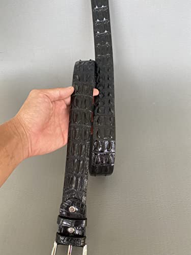 black genuine crocodile hornback leather skin belt with prong buckle for men, handmade alligator skin belt4
