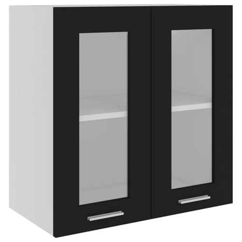Woonisher Armoire en Verre Suspendue, Meuble de Cuisine Noir Bois D’Ingénierie 80x31x60 cm, Meuble Haut de Cuisine 2 Portes Vitrine Suspendu Armoire de...