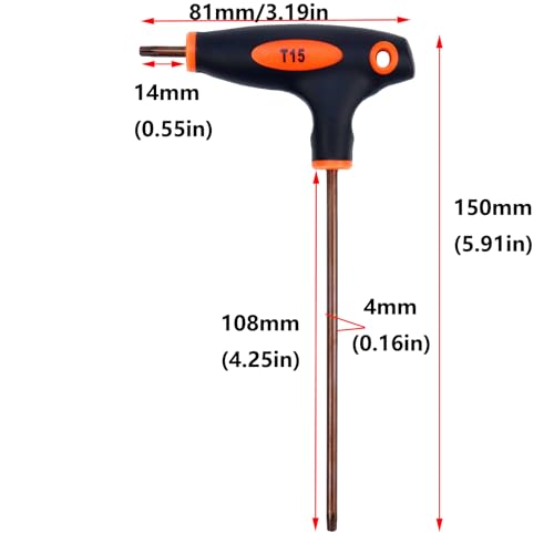 Image of Antrader T15 Torx Screwdriver,S2 Steel T-Handle Dual End Wrench-1Pcs | Anti Tamper Proof Torx Key,Ergonomic T-Shaped Non-Slip Grip,Clear Size Marking & Wide Application