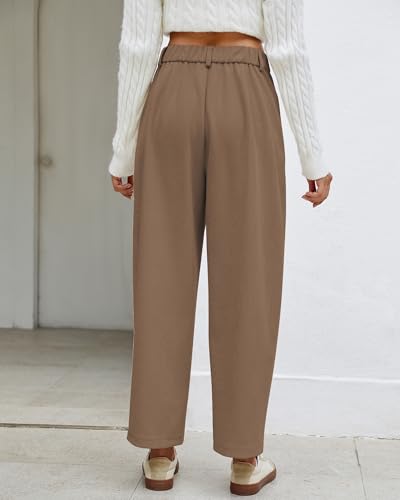 GRAPENT Barrel Pants for Women High Waisted Corduroy Elastic Waist Trendy Loose Casual Fall Trousers Pants with Pockets4