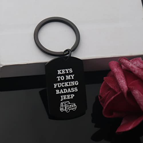Chenva Car Keychain Car Girl Gift Stainless Steel Dog Tag Keyring Car Wrangler Accessories Gift For Car Lover (Keys To My Badass Jp Keychain Black) #TOP4