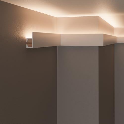 Cornici velette per led a soffitto e parete (4 o 10 metri lineari - KH903), per illuminazione indiretta con le strisce led | decorative, prefabbricate in duropolimero (10 metri)