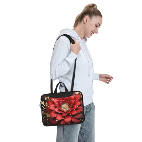 Bolso para portátil con flor rojo dorado para hombres y mujeres 14" miniatura 3