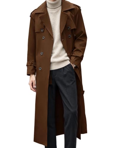 Image of Pantete Men's Double Breasted Trench Coat Oversized Windbreaker Long Jacket