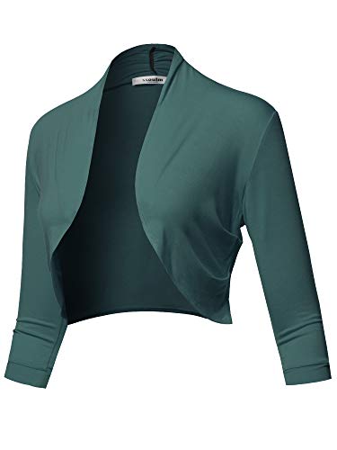 SSOULM Women's 3/4 Sleeve Open Front Bolero Shrug Cardigan TEALAQUA S