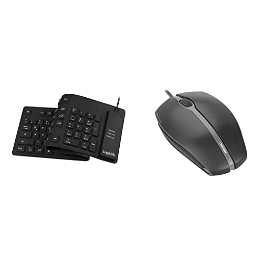 LogiLink ID0019A - Flexible & wasserfeste Tastatur 109 Tasten, Schwarz & Cherry GENTIX Corded Optical Mouse, kabelgebundene Maus mit 3 Tasten und hochauflösenden optischem 1000 DPI Sensor, schwarz