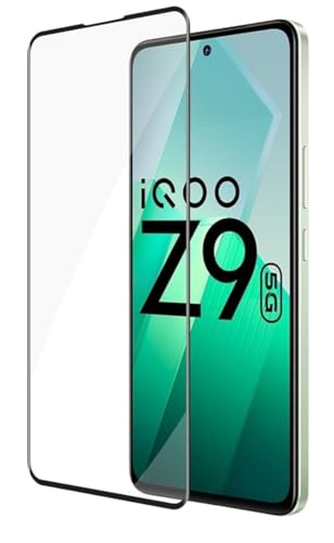 Image of Tempered Glass Screen Protector Compatible for iQOO Z9 5G with Edge to Edge Coverage and Easy Installation Kit, Pack of 1, Black