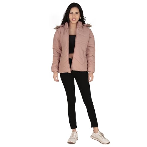 Image of Women's Cozy Puffer Stylish Jacket with Buttoned Pockets and Detachable Fur Hood
