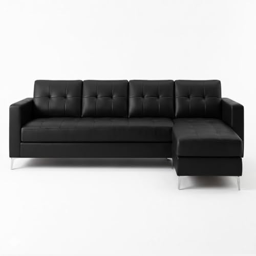 Image of CASASTYLE Madison 5 Seater Leatherette RHS L Shape Sofa Set (Black) Premium Finish | Ideal for Living Rooms
