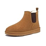 Athlefit Men's Winter Snow Boots for Men Suede Chelsea Boots Casual Warm Anti-Slip Chelsea Brown Boots Size10