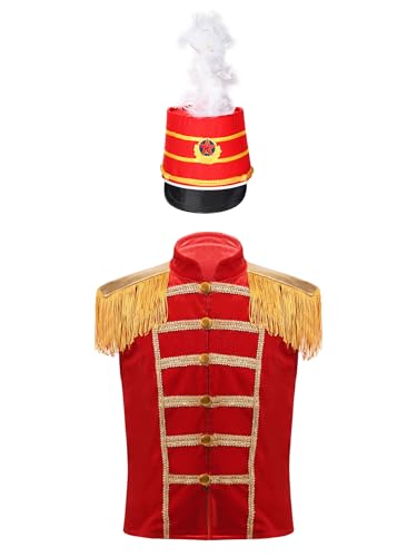 Choomomo Royal Guard Outfits for Kids Child Fringe Tassels Button-up Vest with Hat Royalty Red Suit
