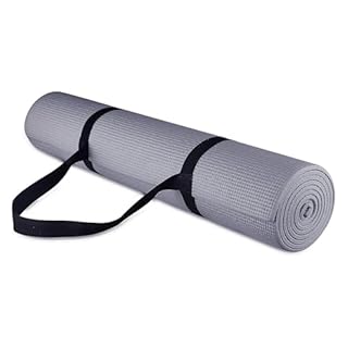 Fitvids 1/4-Inch High Density Thick Non Slip Yoga Mat with Knee Pad and Carrying Strap for Workout, Pilates, Gym Home Exercise, Grey