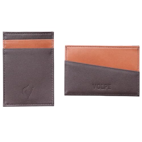 VOLPE Slim Wallet Card Holder Genuine Leather for Men and Women (Brown)