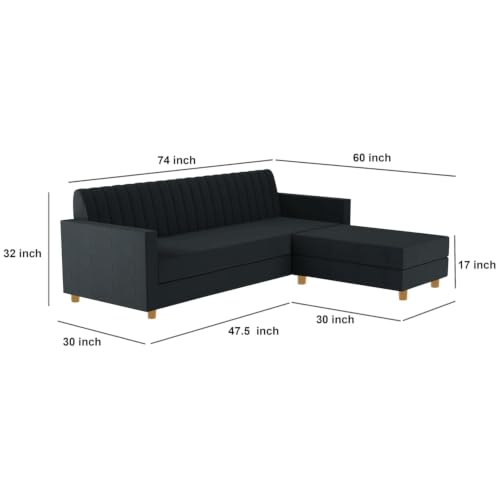 Image of Rosebell 3 + One Wooden L Shape Four Seater Sofa Set for Living Room Furniture Set| Sectional Couch & Compact Living Spaces & Office-Black-Color