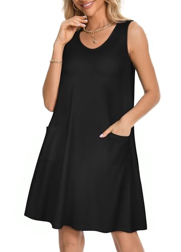 Image of elescat Womens Summer Dresses Casual V Neck Sleeveless Pockets Beach Loose Tank Sundress 2026
