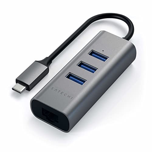 SATECHI Hub USB C 2 in 1 con Ethernet Gigabit, Grigio Siderale