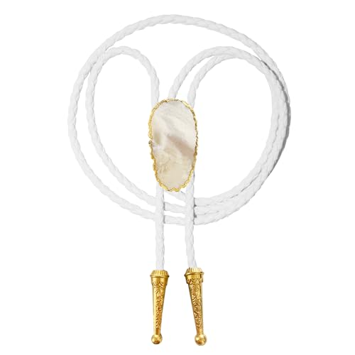 Image of Daisy Del Sol Gemstone Bolo Tie Braided Vegan Faux Leather Natural Stone Gold Handmade Necklace Adjustable Boho Western Jewelry