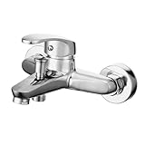 Wall Mounted Bath Mixer Tap Exposed Bathtub Faucet Single Lever Bath Shower Mixer Bathroom Tub Mixer Tap Monobloc Single Bathroom Bath Shower Filler Tap Chrome Stainless Steel Shower Faucet for Bath