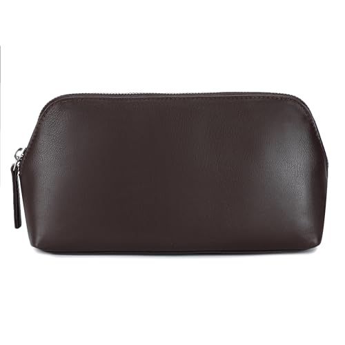 Damen Leder Kosmetiktasche Medium Reise Make-up Tasche Make-up Etui, braun, M, Kulturbeutel