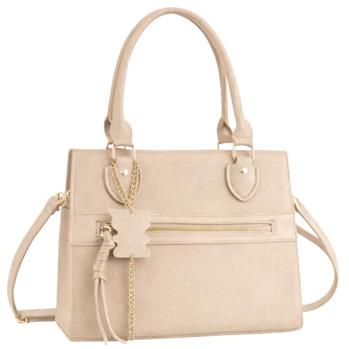 Bolsa Feminina Transversal Tamanho Médio em couro PU com Alça De Ombro removível Tiracolo Transversal Elegante (Bege Claro)