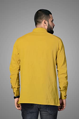 Image of Men's Cotton Regular Short Kurta | Casual & Ethnic Wear with Long Sleeve