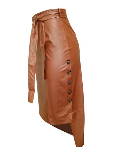 Women's Artificial Leather Half-Length Skirt, high-Waisted Knee-Length Fitted Pencil Skirt with Slits3