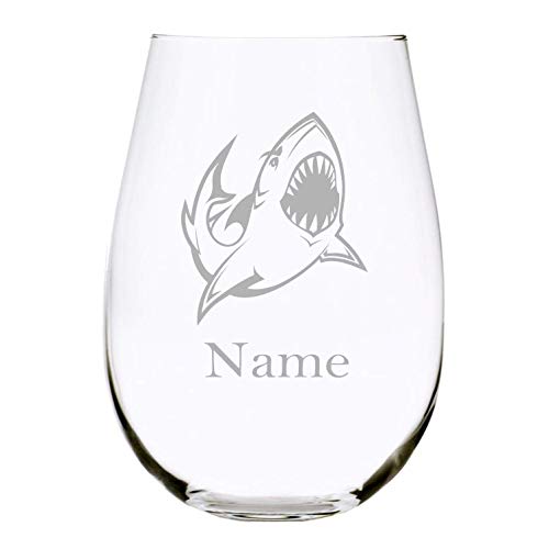 Shark with name 17 oz. stemless wine glass Beachfront Decor