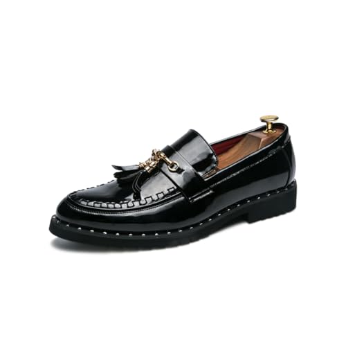 Men's Patent Leather Tassels Slip-On Loafers Classic Flats Smoking Loafers for Business Casual Dress Prom Formal Church Wedding Shoes