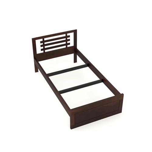 Image of Solid Sheesham Wooden Bed 6X4 Bed Single Bed Without Storage for Bedroom - Single Cot Wooden BedSingle Size for Living Room Guest Room - 12 Month Warranty (Mateo Walnut)