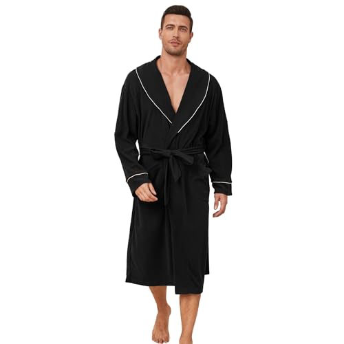 Men Lightweight Fleece Robe, Soft Long Shawl Collar Bathrobe for Men
