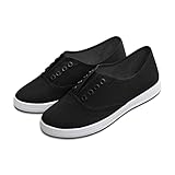 [ANTIDESLIZANTE Y CASUAL]: Las zapatillas de lona para mujer tienen suela de goma con fuertes propiedades de amortiguación, la suela antideslizante con forro de algodón también proporciona comodidad y protección, y las zapatillas bajas se pueden poner y quitar fácilmente.