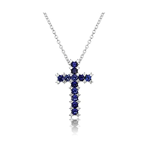 ORO LEONI 925 Silver Sapphire Cross Necklace Cover