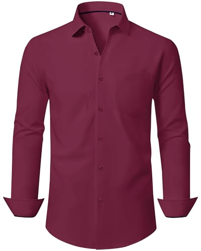 J.VER Mode für Herren Hemd Langarm Slim Fit Stretch Herrenhemden Business Casual Shirt Regular Fit Langarm Unifarben Stretch Anzughem Bordeaux J.VER Mode für Herren Hemd Langarm Slim Fit Stretch Herrenhemden Business Casual Shirt Regular Fit Langarm Unifarben Stretch Anzughem Bordeaux