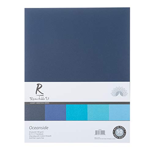 Premium Colored Cardstock Paper 8.5” X 11”, Assorted Blue Colors | 65Lb Smooth Texture | Solid Core Card Stock For Crafts And Scrapbooking | 50 Sheets (Oceanside) #TOP3