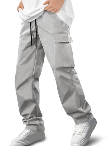 Haloumoning Boys Baggy Cargo Pants Kids Drawstring Waist Workout Joggers Outdoor Hiking Baggy Trousers 5-14 Years