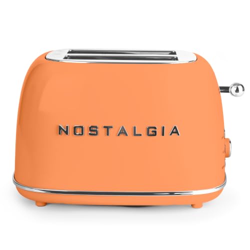 Nostalgia Classic Retro 2-Slice Toaster- Vintage Design- Enamel Coated Steel Body- Wide Slots for all Breads- Crumb Tray, Cord Storage- Defrost,Cancel and Bagel Function &amp; 6 Toasting Levels- Orange