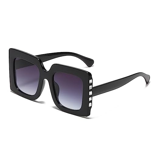 Óculos de sol de tamanho grande com strass feminino preto quadrado armação grande óculos de sol feminino vintage retrô, preto, tamanho único