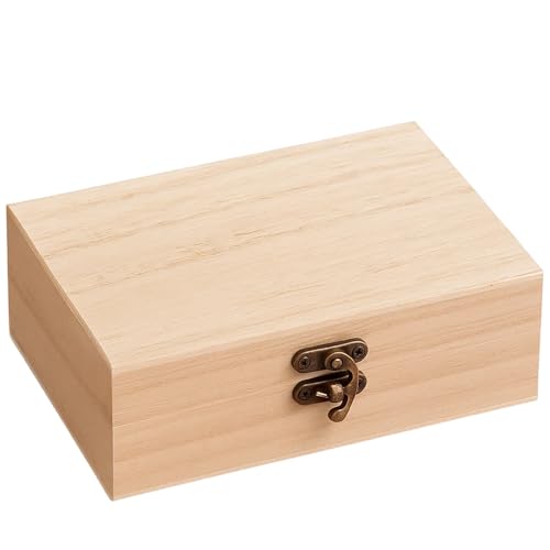 WaaRiuQ Wooden Box with Lid, Wooden Box with Hinged Lid, Memory Boxes, Wood Storage Box, 15x10x5 cm, Handmade Wood Crate for Jewelry, Keepsakes and Display, Handmade Look Memory for Home Decor