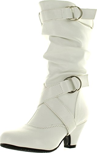 Forever Link Girls Kitten PU Heel Boot Shoes White 10