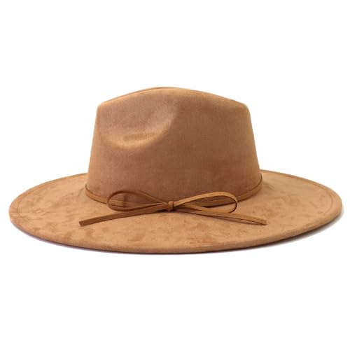 Image of Fedora Hats for Women Man with Big Wide Brim Classic Suede Panama Hat Western Outdoor hat