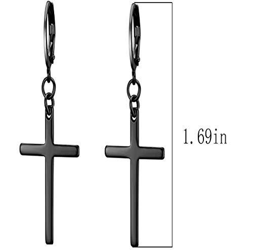 3 Pairs Cross Earrings for Men Women - Stainless Steel Hoop Dangle Drop Cross Earrings Silver Gold Black2