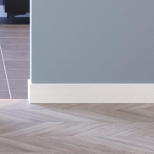 Porte Italiane, Zoccolino Battiscopa Passacavi in HDF, Resistente all'Acqua, Ideale per Pavimenti in Laminato, Ceramica e Resina, Prezzo/Quantità al Metro Lineare, Misura 12x90 mm, Bianco Matrix