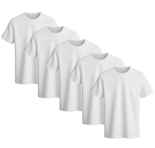 Bonjour Lot de 5 T-Shirts 100% Coton pour garçons et Filles - Uniforme Scolaire - Blanc - 11-12 Ans