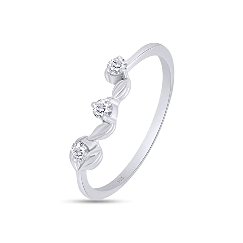 SAVEARTH DIAMONDS Leaf Design, 1/10 Carat Round Cut Moissanite Lab Created Diamond Art Deco Wedding Band Enhancer Ring In 14k Gold Over Sterling Silver Jewelry For Women (0.10 Cttw)3