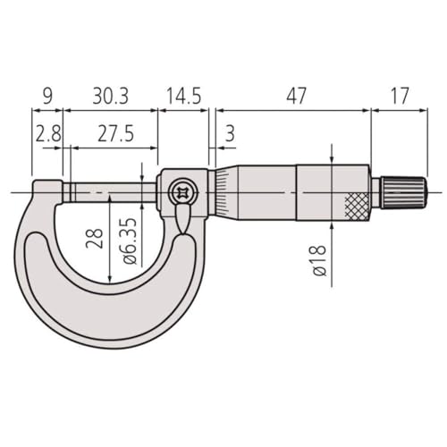 Mitutoyo 103-137 Outside Micrometer, Baked-Enamel Finish, Ratchet Stop, 0-25mm Range, 0.01mm Graduation, +/-0.002mm