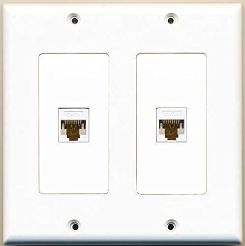 RiteAV 2 Port Cat6 Ethernet Wall Plate Jack Female-Female - 2 Gang [White/White]