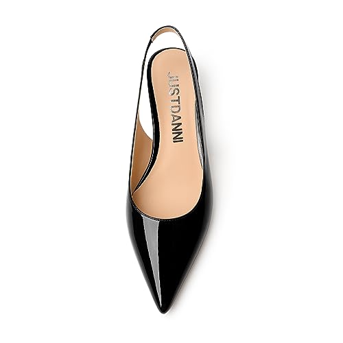 JUSTDANNI Womens Slingback Pointed Toe Comfortable Wedding Elastic Dress Patent Kitten Low Heel Pumps Shoes 1.5 Inch3