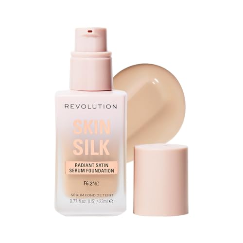 Image of Revolution Beauty, Skin Silk Serum Foundation, Light to Medium Coverage, Lightweight & Radiant Finish, Contains Hyaluronic Acid, (F6.2 NC, 23ml)