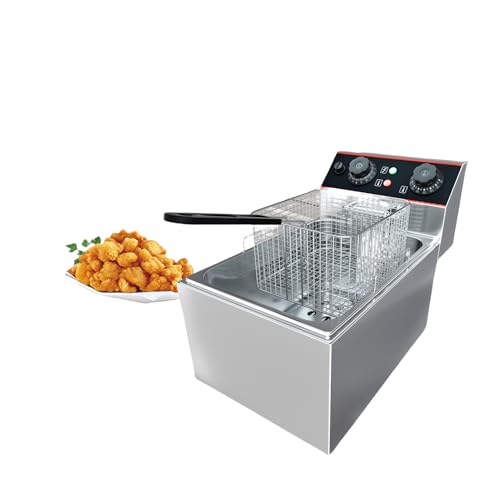 Commercial Deep Fryer, 6.3 QT/6 L Electric Deep Fryer with Single Basket and Lid, Stainless Steel Deep Fryer with Temperature Control for Restaurant or Home Use, 1500W